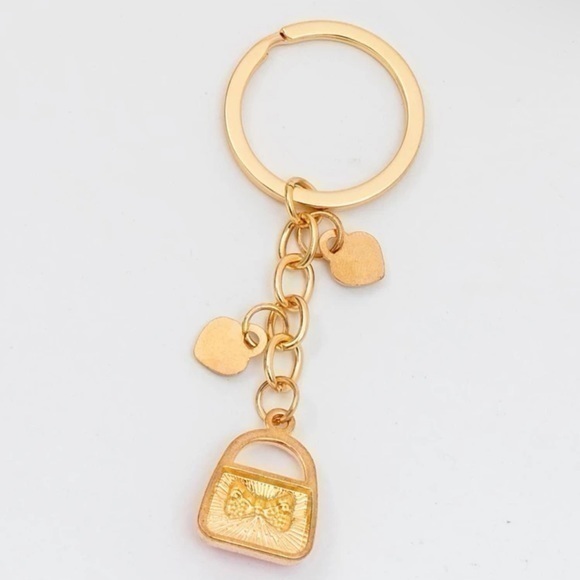 Rhinestone Fancy Bag Charm Keychain Golden Cute Heart Fashion Pink Hadbag Gift - Picture 4 of 6